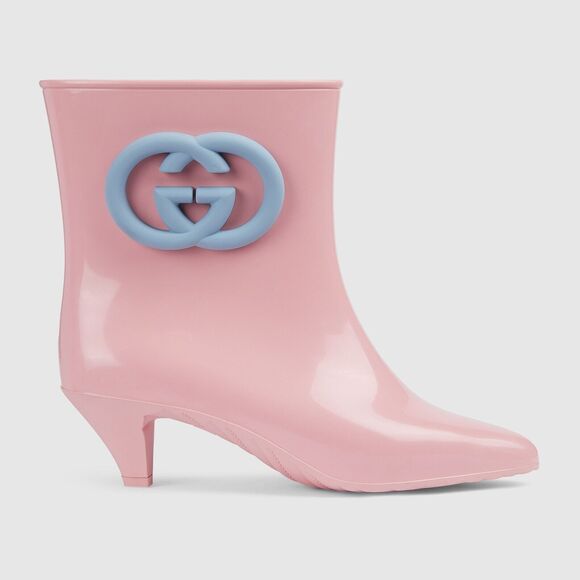 Gucci Interlocking G Size 37/ US 7 Ankle Rubber Rain Boots Pink Blue NIB - Picture 5 of 15